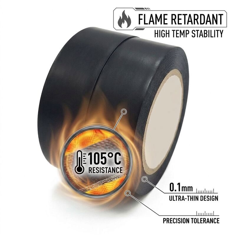 0.1mm Black PVC Electrical Insulation Tape Flame Retardant Automotive Harness Wrap 19mm 25m